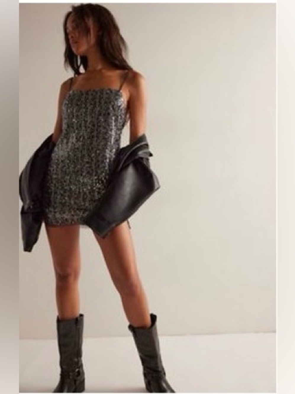 Free People Silver Midnight Kiss Mini Dress